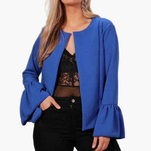 BOOHOO - Plus Kate Ruffle Hem Collarless Jacket - Picture 1 of 2
